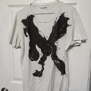 Saint Laurent White and Black Short Sleeve Tee